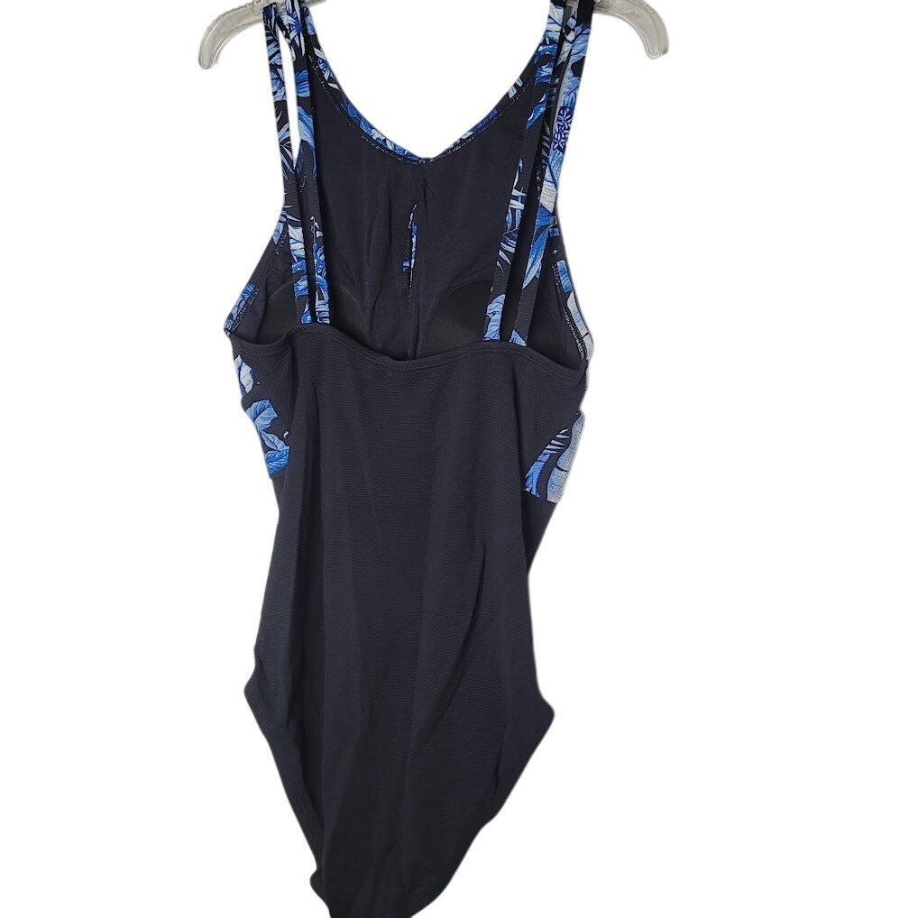 Tommy Bahama 1Piece Indigo Garden 10 Bathing Suit black Blue Floral Keyhole NEW