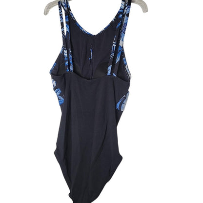 Tommy Bahama 1Piece Indigo Garden 10 Bathing Suit black Blue Floral Keyhole NEW
