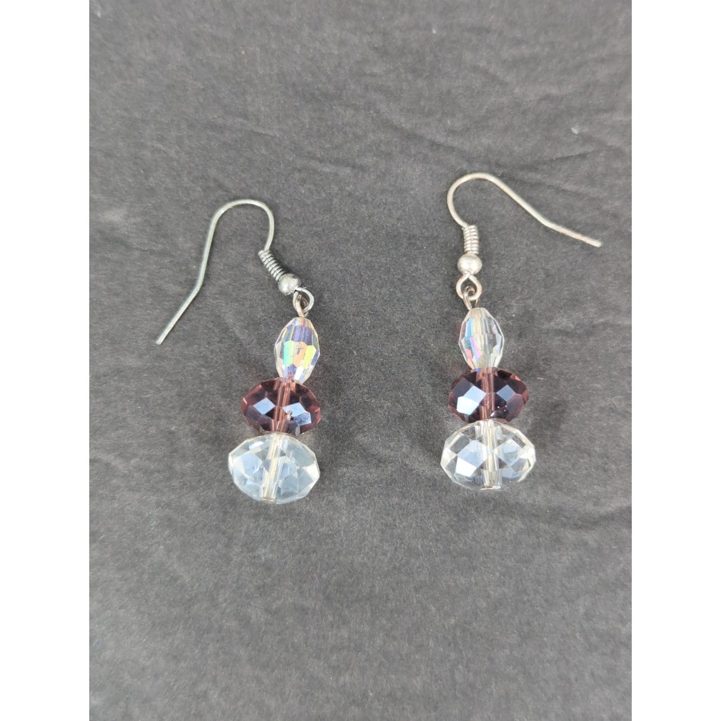 Vintage Iridescent Crystal Bead Drop Dangle Earrings Silver Tone Pierced