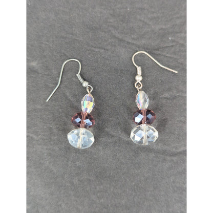 Vintage Iridescent Crystal Bead Drop Dangle Earrings Silver Tone Pierced