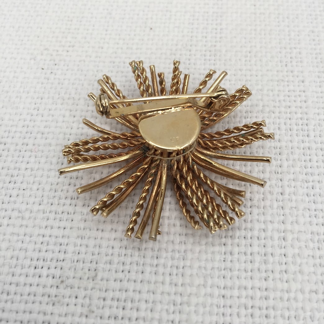 Vintage MCM Fashion gold-tone STARBURST brooch pin Braided Metal 1960 MOD style