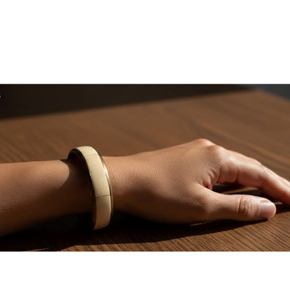 Vintage Brass & Cream Inlay Bangle Bracelet – Mid-Century Modern Minimalist