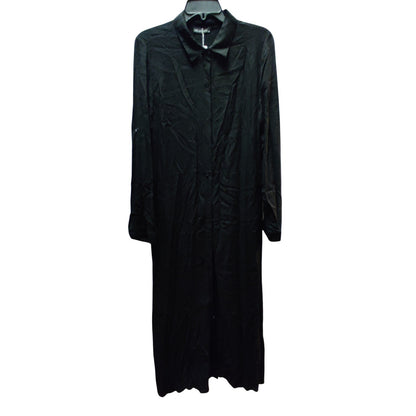 Milan Kiss Black Long-Sleeve Maxi Shirt Dress Viscose XL Collared Button Front