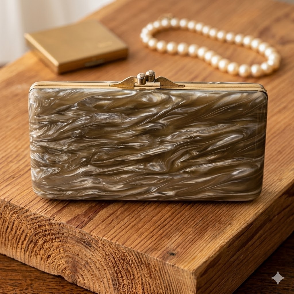 Vintage 1950s Marbled Celluloid Vanity Handbag Compact Clutch MCM Glamour