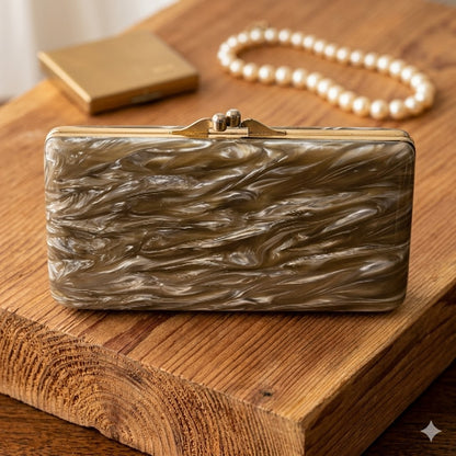 Vintage 1950s Marbled Celluloid Vanity Handbag Compact Clutch MCM Glamour