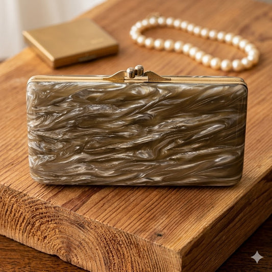 Vintage 1950s Marbled Celluloid Vanity Handbag Compact Clutch MCM Glamour