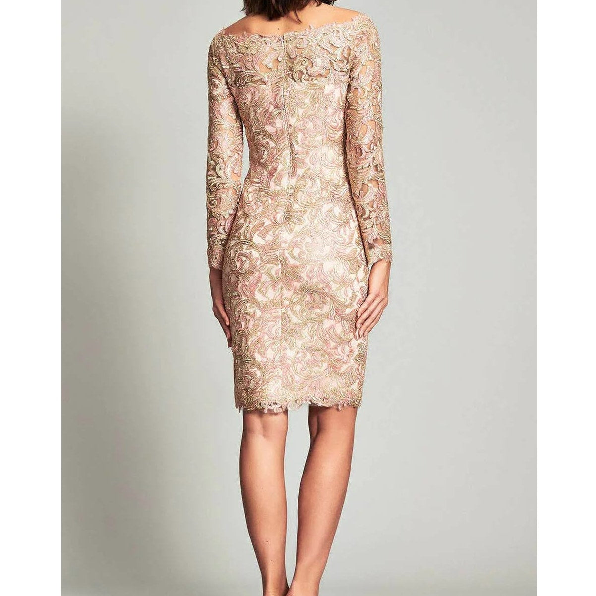 Tadashi Shoji Curie Off Shoulder Sparkly Metallic Dress Sz 8 in Petal Pink NWT