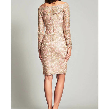 Tadashi Shoji Curie Off Shoulder Sparkly Metallic Dress Sz 8 in Petal Pink NWT