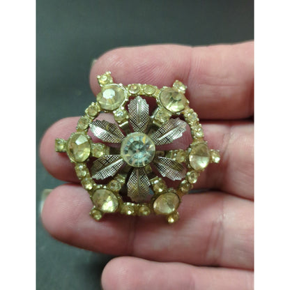 Formal MCM Starburst Floral Rhinestone Brooch Pin Silver Tone Vintage wedding