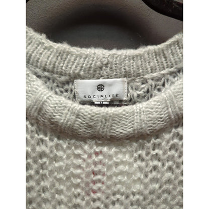 NWT Light Grey Chunky Open Knit Boxy Cropped Sweater Size Medium