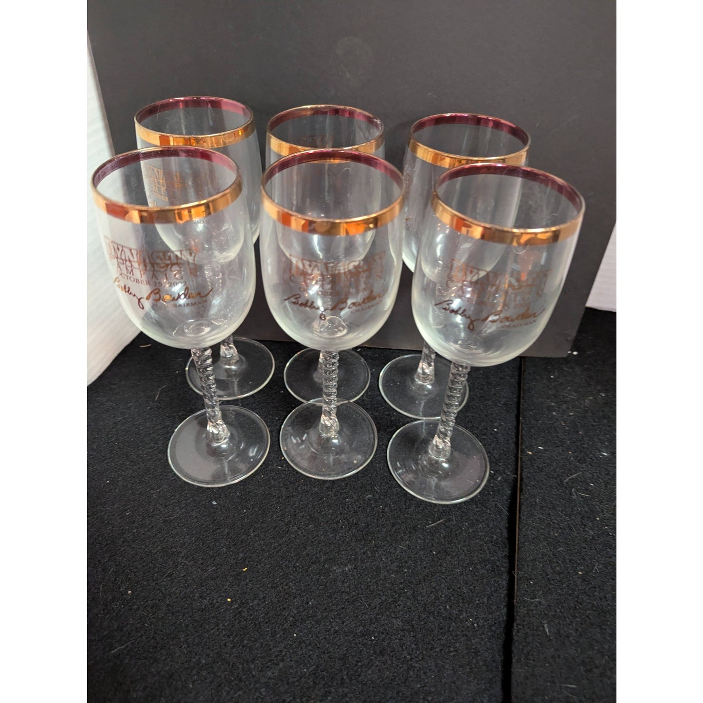 FSU Dynasty Campaign Bobby Bowden Gold Rim Wine Glasses Set of 6 Vintage 2002