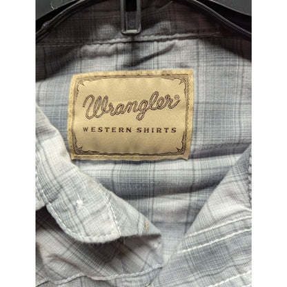 Wrangler Vintage Plaid Pearl Snap Western Shirt Gray White Cowboy Country Mens
