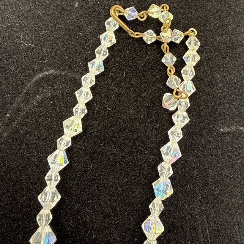 Vintage AB Aurora Borealis Crystal Tassel Pendant Necklace Statement 18"