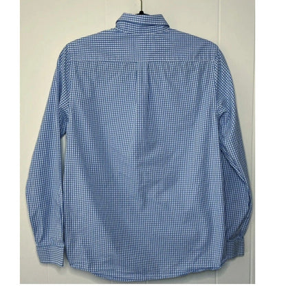 Vineyard Vines Shirt Boys Large 16 Whale Button Up Gingham Plaid Blue White