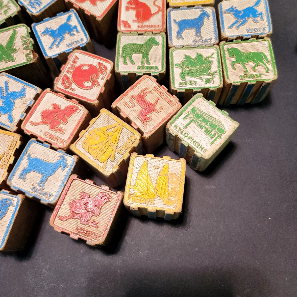 Vintage Wooden Alphabet & Animal Blocks Set (40 Pcs) Various Crafts Toys Play