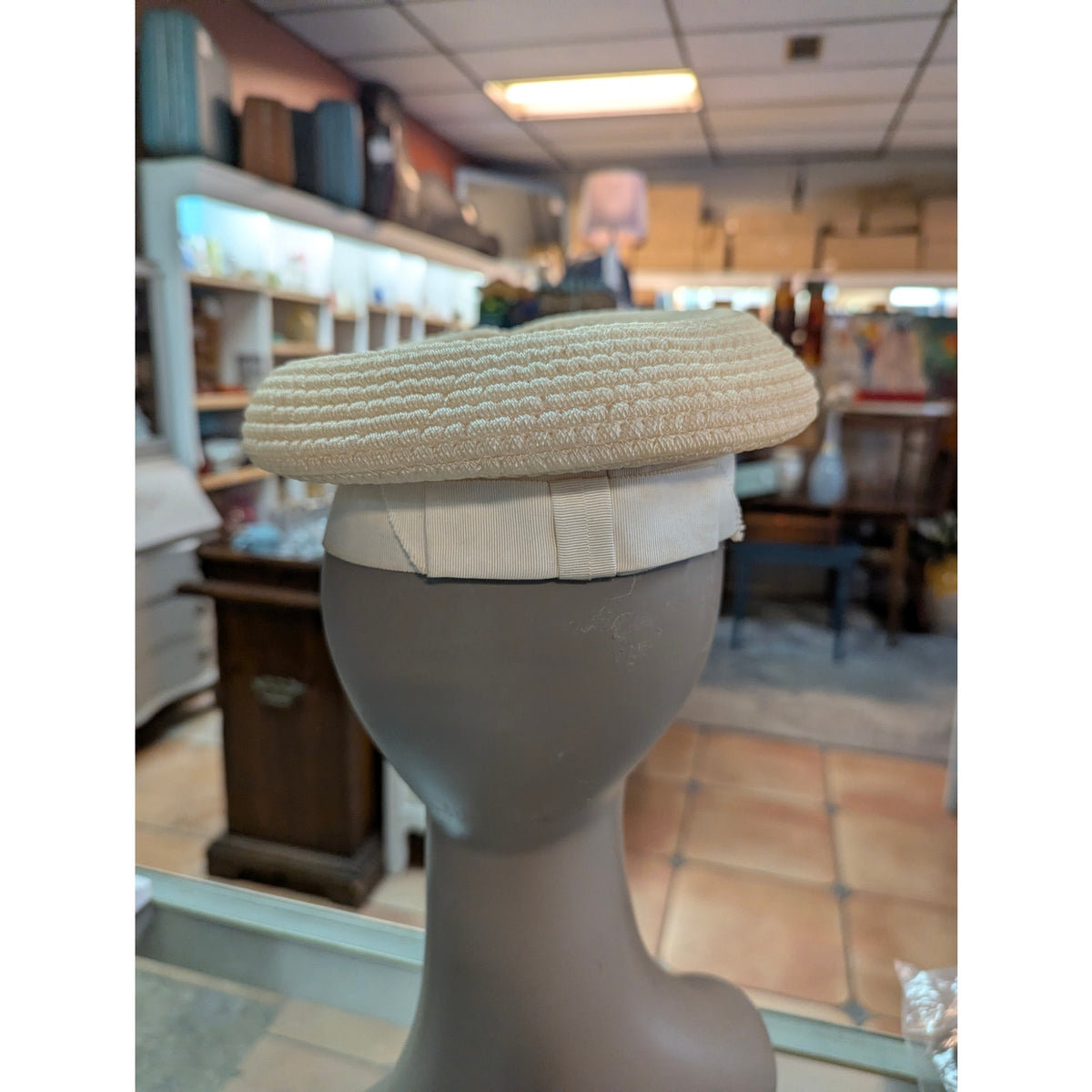 Vintage Cellulose Hat Gayarn by Slocum Cream Pillbox