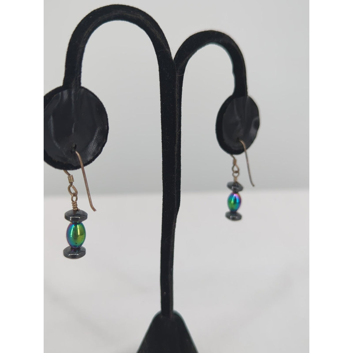 Vintage Iridescent Rainbow Beaded .925 Silver Dangle Earrings Boho Minimalist