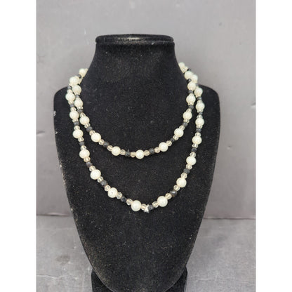 Vintage Double Strand Faux Pearl & Bead Layered Necklace Mid-Century Elegance