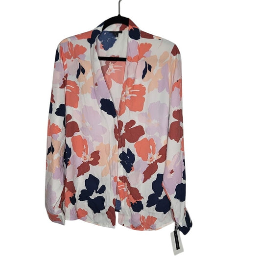 Halogen Size 2X womens blouse floral button up V neck top shirt NEW career