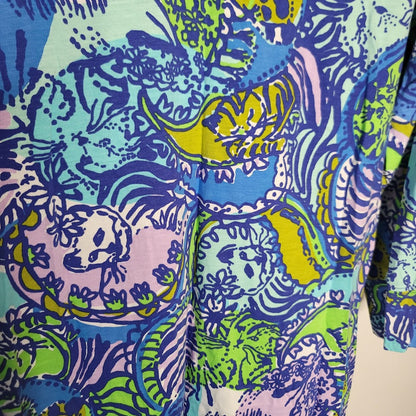 Lilly Pulitzer Christie Dress Cattitude Cat Blue Pima cotton Size XL VNeck 3/4