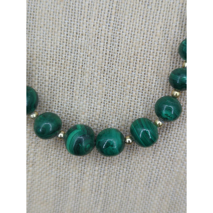 Vintage Green Malachite Style Beaded Strand Necklace Gold Accent Jewelry