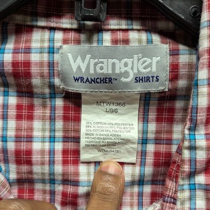 Wrangler Vintage Plaid Pearl Snap Short Sleeve Shirts Lot 2 Western Casual Large