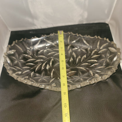 VINTAGE Large Clear Cut Glass Crystal Oval Serving Platter Starburst Pattern