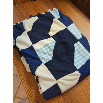 Unfinished Polyester Patchwork Quilt topper Black Blue White Gingham Project
