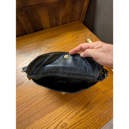 Vintage Dooney & Bourke Navy All Weather Leather Saddle Crossbody Bag Brass Fob