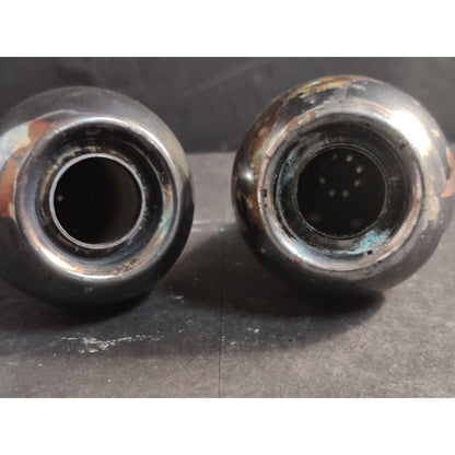 Vintage Metal Salt And Pepper Shakers Pair Tarnished No Stoppers