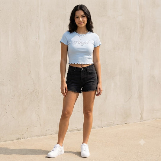 BP. Women's Blue Cashmere Angel Lettuce Edge Crop Top NWT Size Medium
