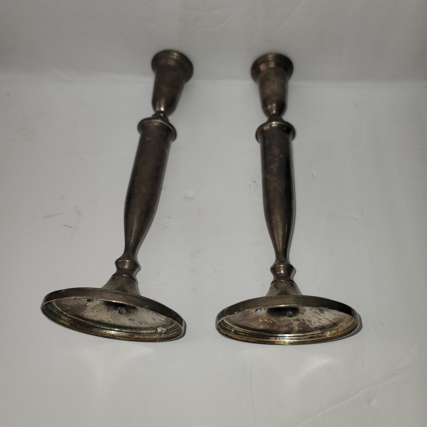 Pair tall candlesticks 11.6" tall silver plated matched set