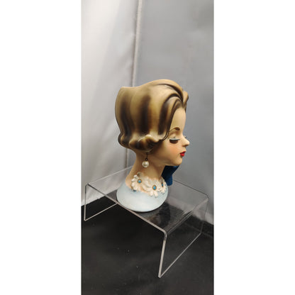 Vintage Blue Gloves Blonde Lady Head Vase Planter Kitsch Ceramic Napcoware C6428
