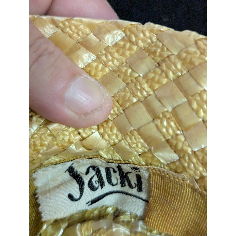 Vintage 50s Jacki Golden Cellulose Straw Bubble Cloche Hat Mod Yellow