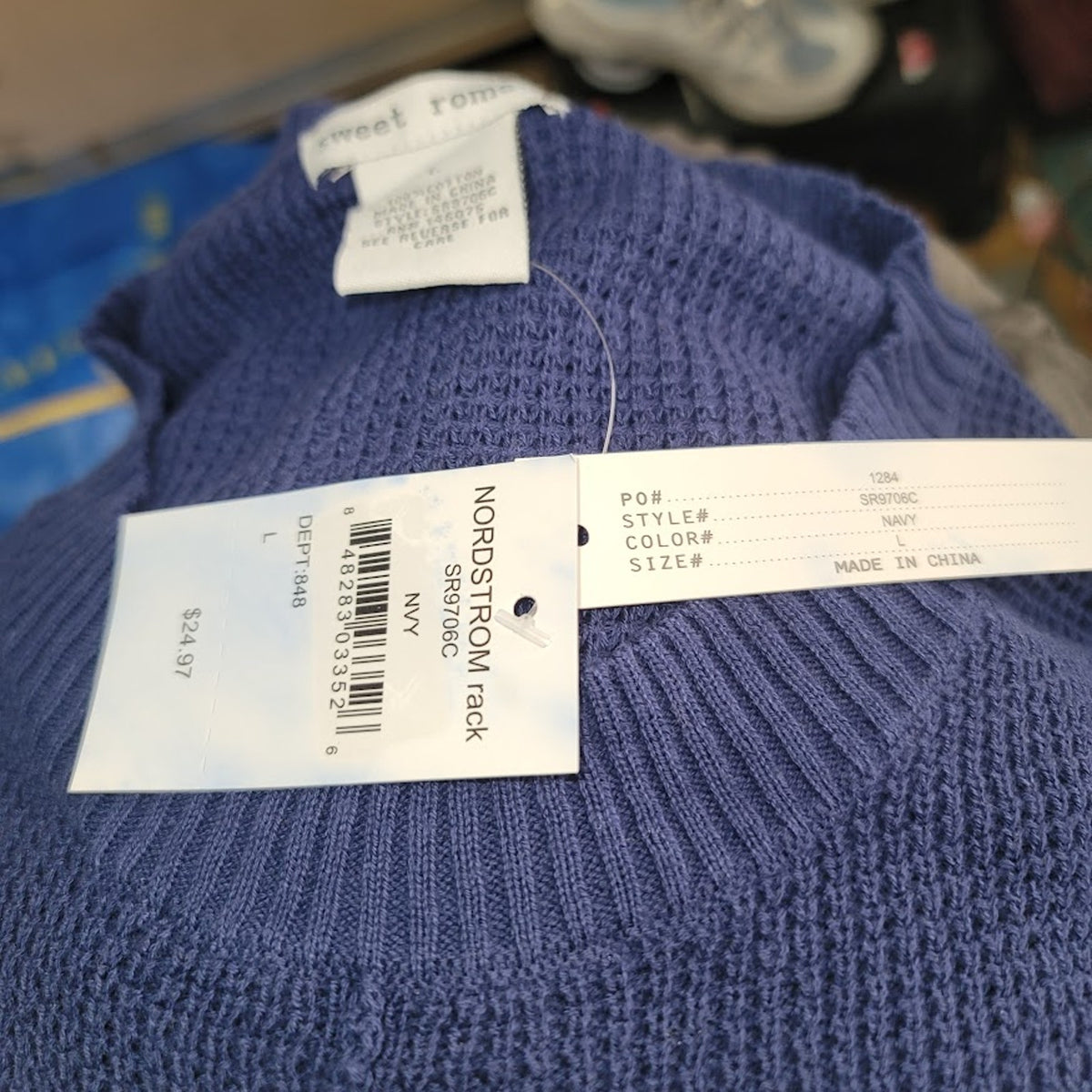 Sweet Romeo Navy Blue Knit Crewneck Sweater small NWT Crew Long sleeve NEW