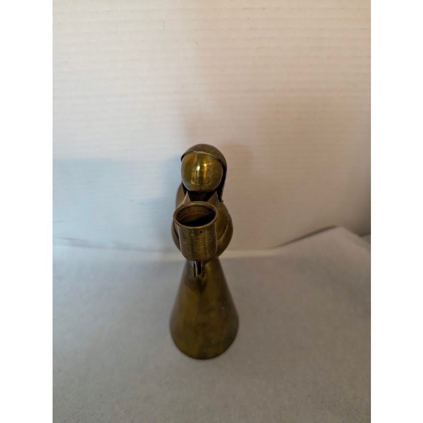 Vintage Brass Mexican Angel Candle Holder - Handcrafted Mid-Century Folk Art