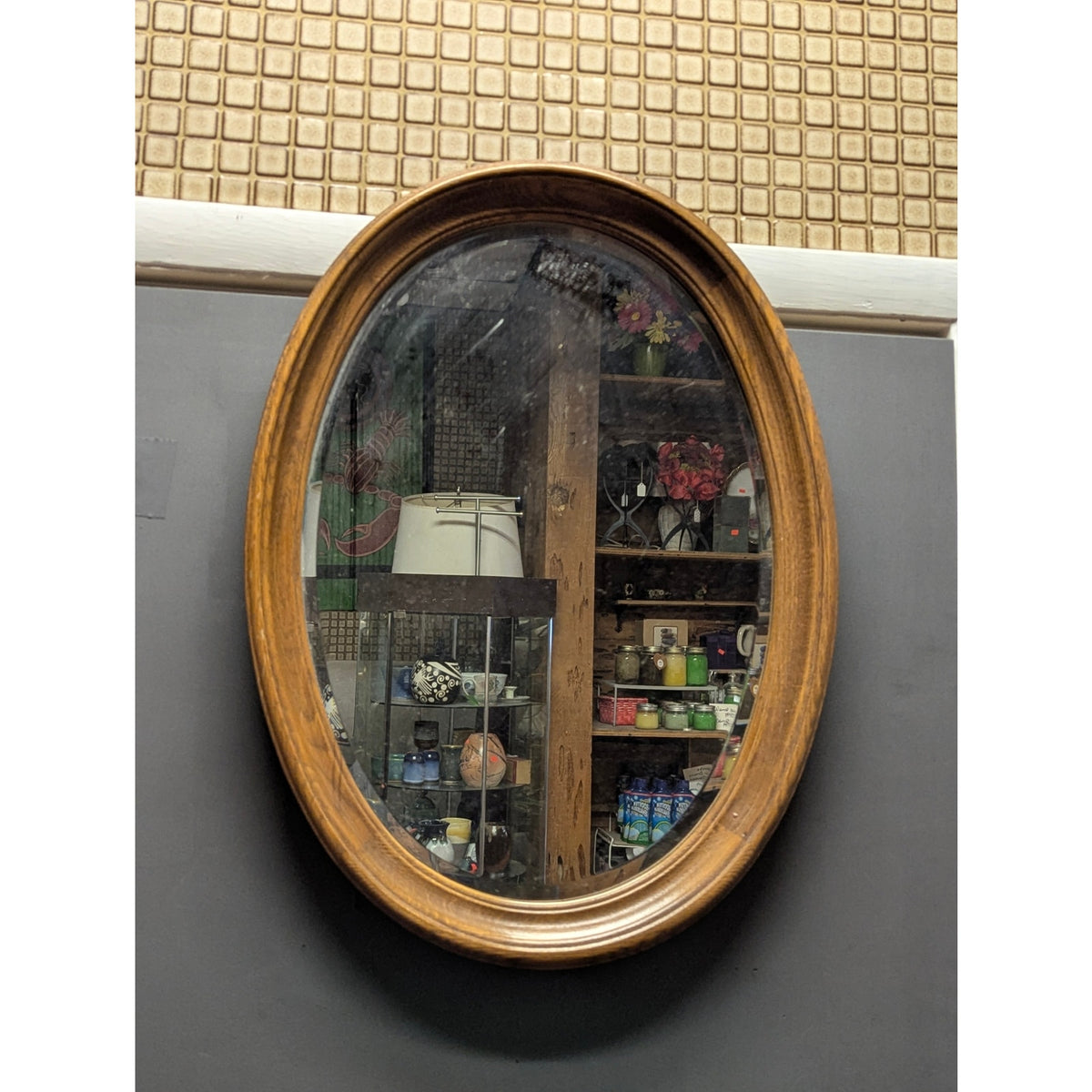 Secondhand Sandies:  mirror Oak Oval 21" x 28"