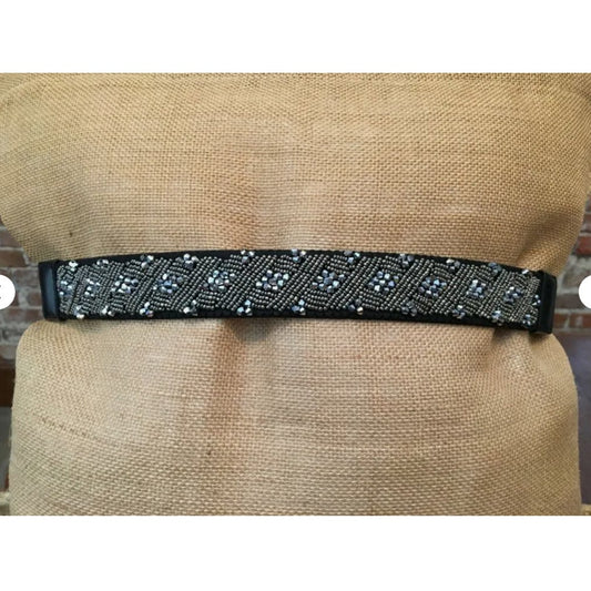 INC International Concepts Sequin Beaded Stretchy Belt PEWTER Large