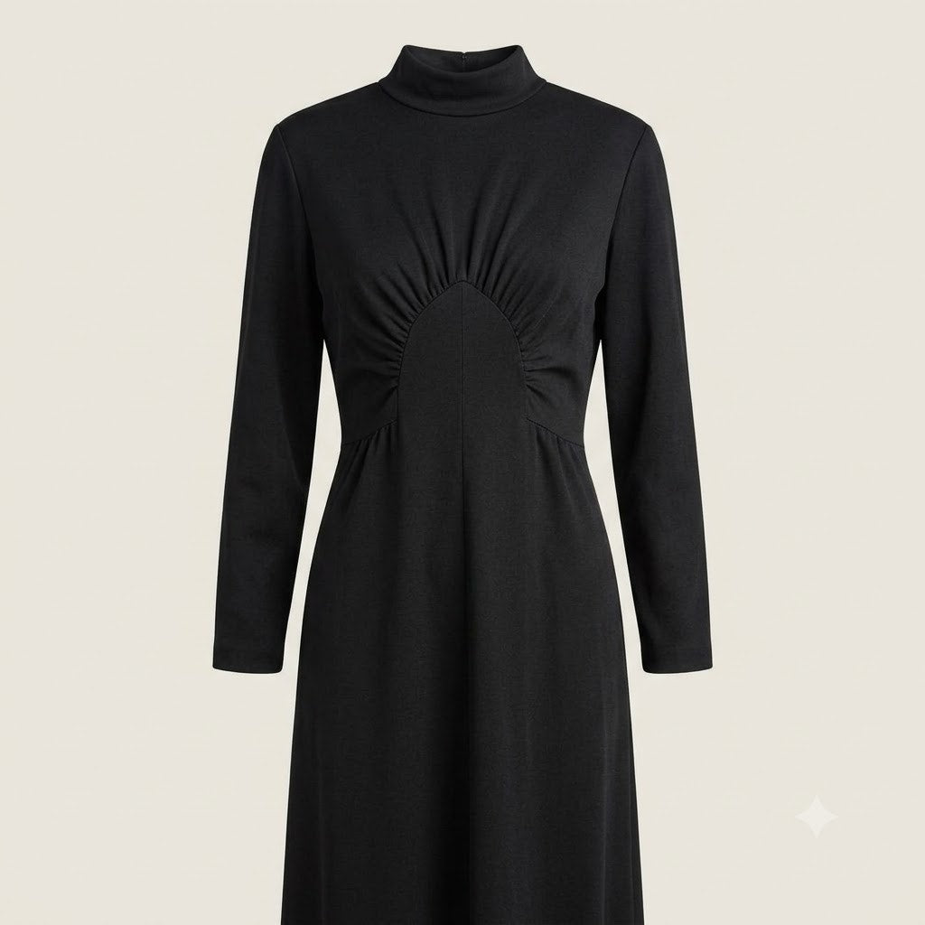 Alison Ayres Original Vintage Black Maxi Polyester Long Sleeve Modesty 1970s