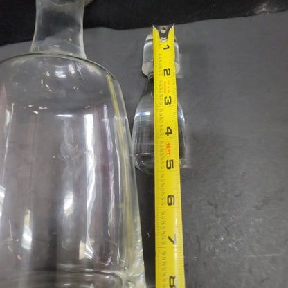 Glass tall decanter with etched fitted Glass Stopper Vintage Barware MCM liquor