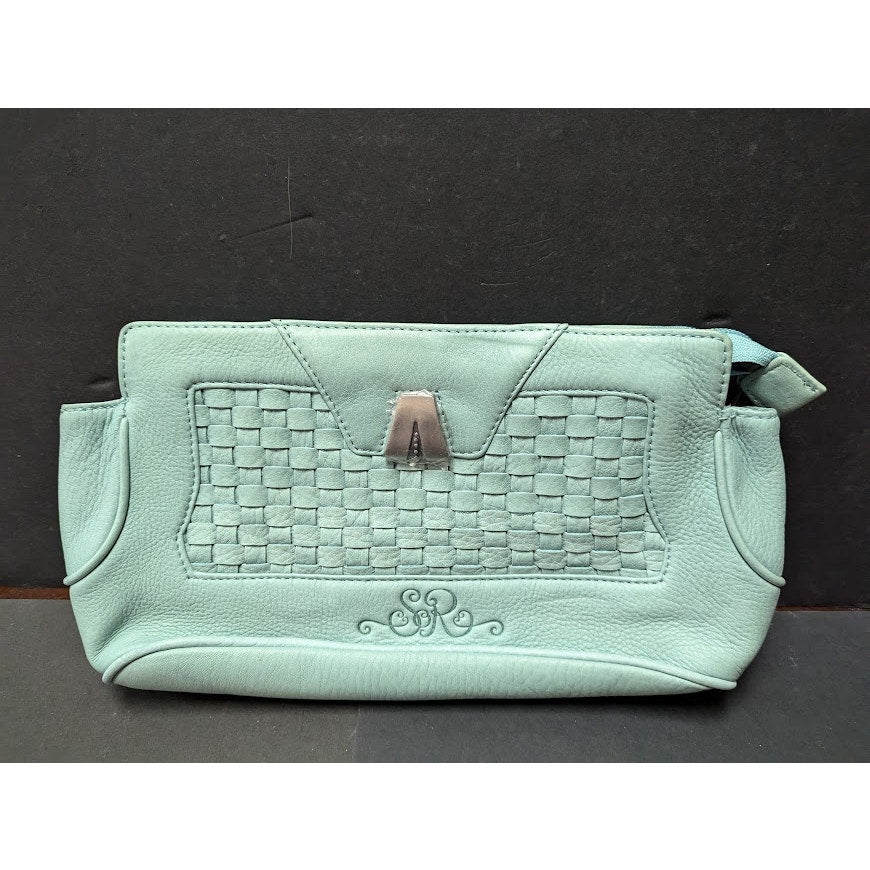 LONGABERGER So Rachel Clutch Woven Robin Egg Blue Leather Handbag Purse