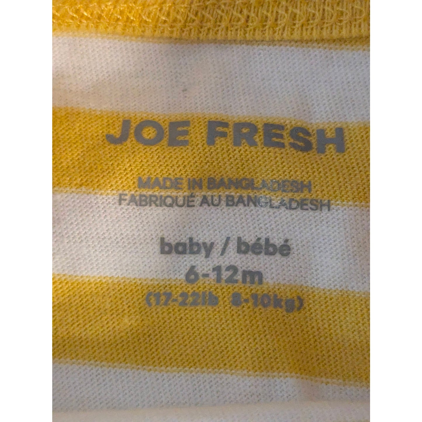 Joe Fresh Yellow White Striped Crewneck Baby Short Sleeve T-Shirt Top NWT 6-12M