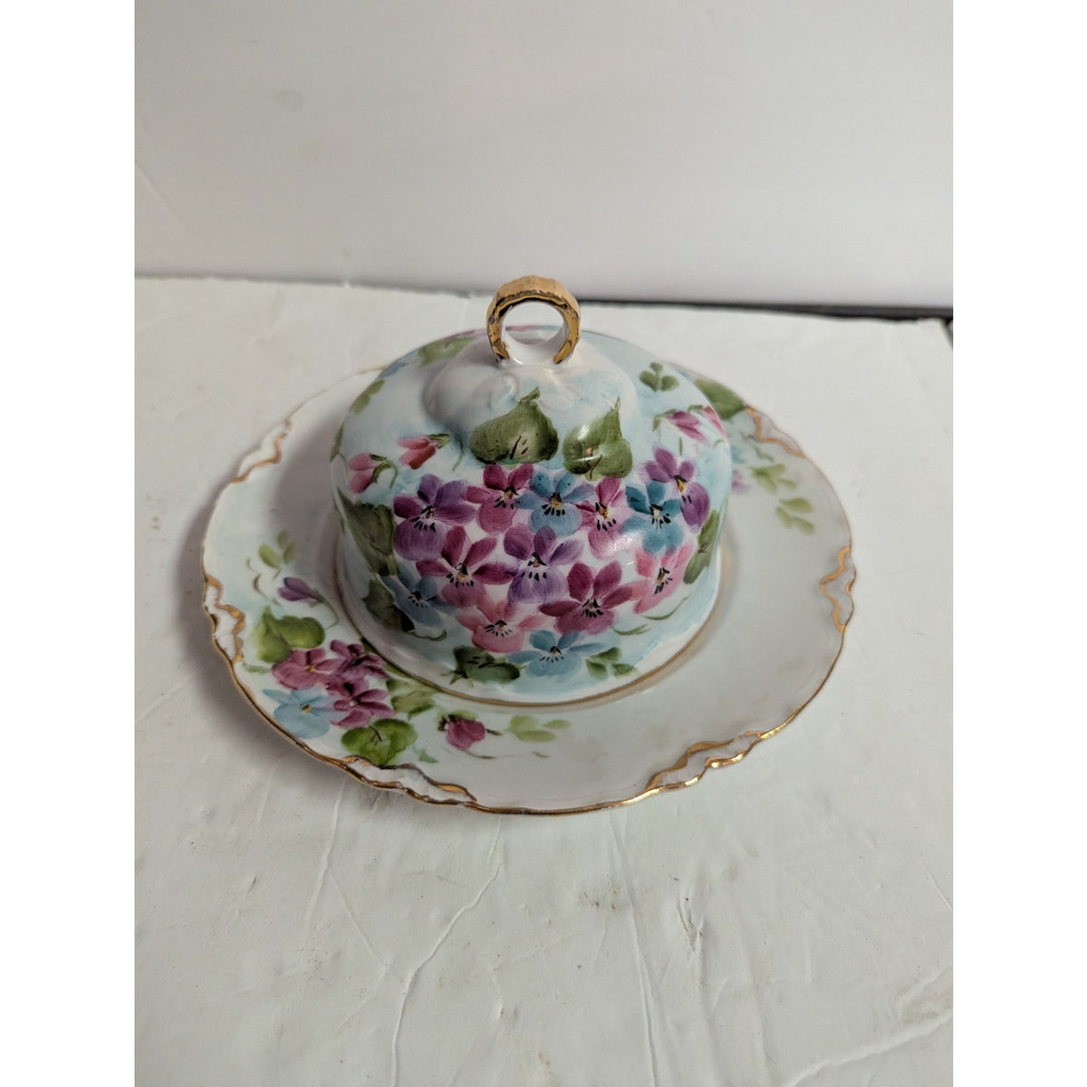 vintage Hutschenreuther Selb Bavaria covered butter dish handpaint floral round