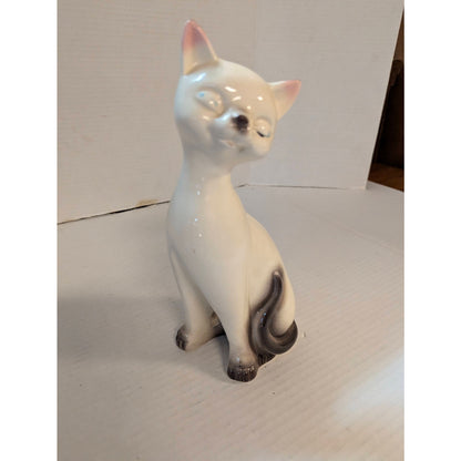 Vintage Mid-Century Siamese Cat Figurine Ceramic Long Neck Retro Statue 10"