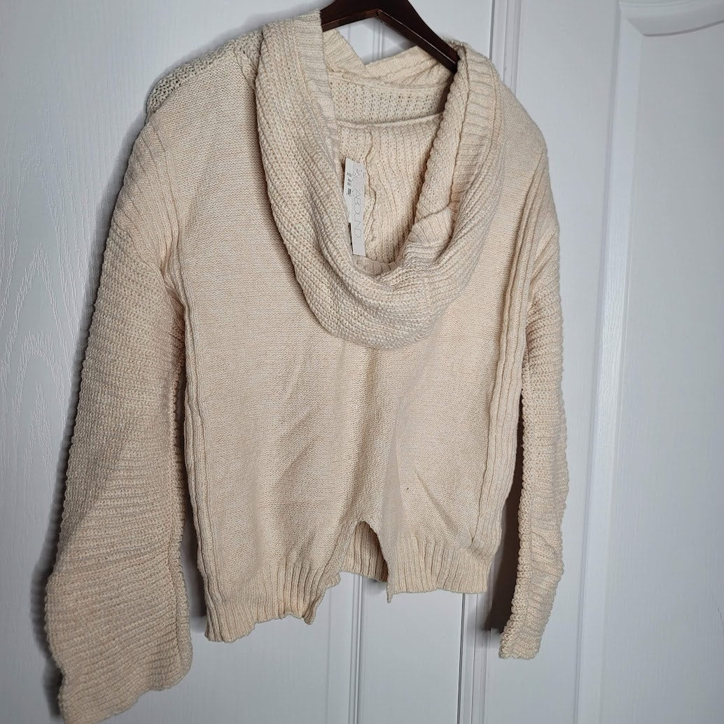 Abound Hooded Pullover Rib Knit Sweater Size MEDIUM Beige Oatmeal NWT