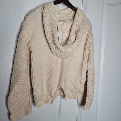 Abound Hooded Pullover Rib Knit Sweater Size MEDIUM Beige Oatmeal NWT