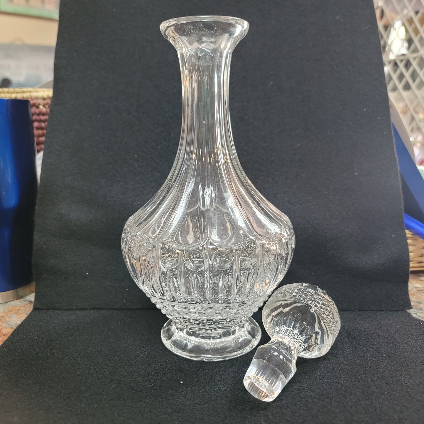 Decanter with domed Stopper EAPG FOOTED brandy Vintage 13” diamond pattern