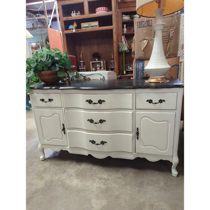 SECONDHAND SANDIES: French provincial white ebony top TV stand dresser credenza buffet