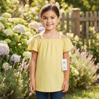 7 For All Mankind Girls Yellow Cold Shoulder Ruffle Top Size Medium NWT