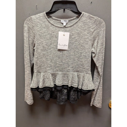 Love, Fire Girls' Heather Gray Lace-Trim Peplum Top NWT Size Medium